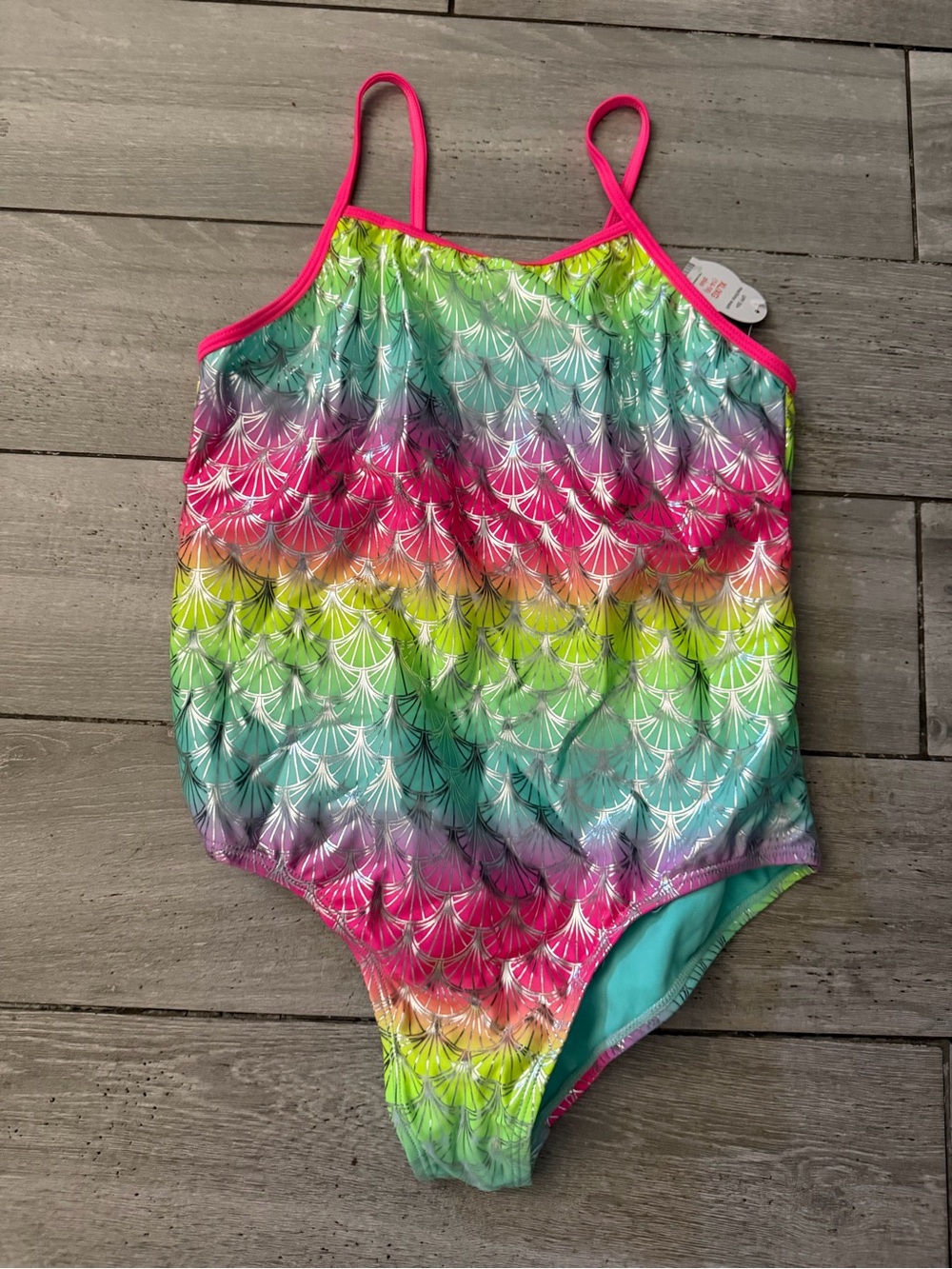 wonder nation Bright Rainbow Shell-Print One-Piece Swimsuit with Hot Pink Trim